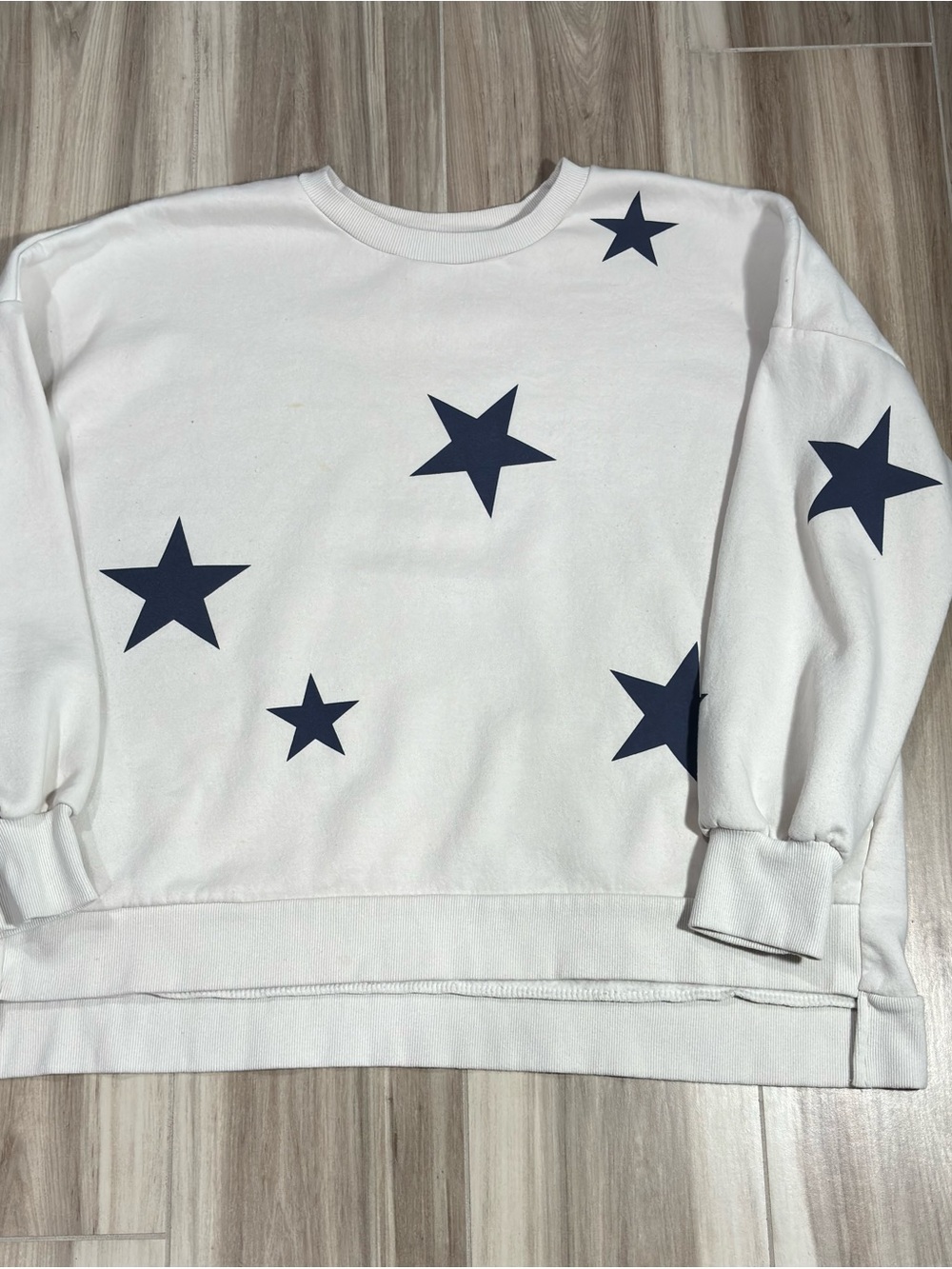 Zenana Outfitters White Sweatshirt with Navy Star Prints
